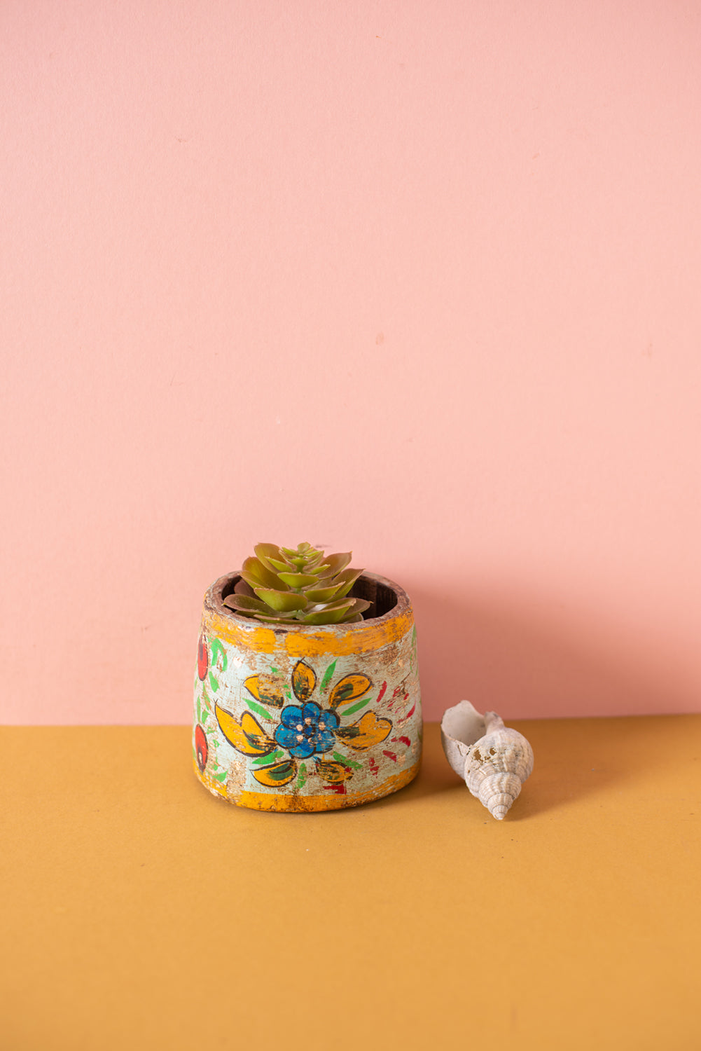 Vintage Hand Painted Wooden Pot (Re-worked) - 259