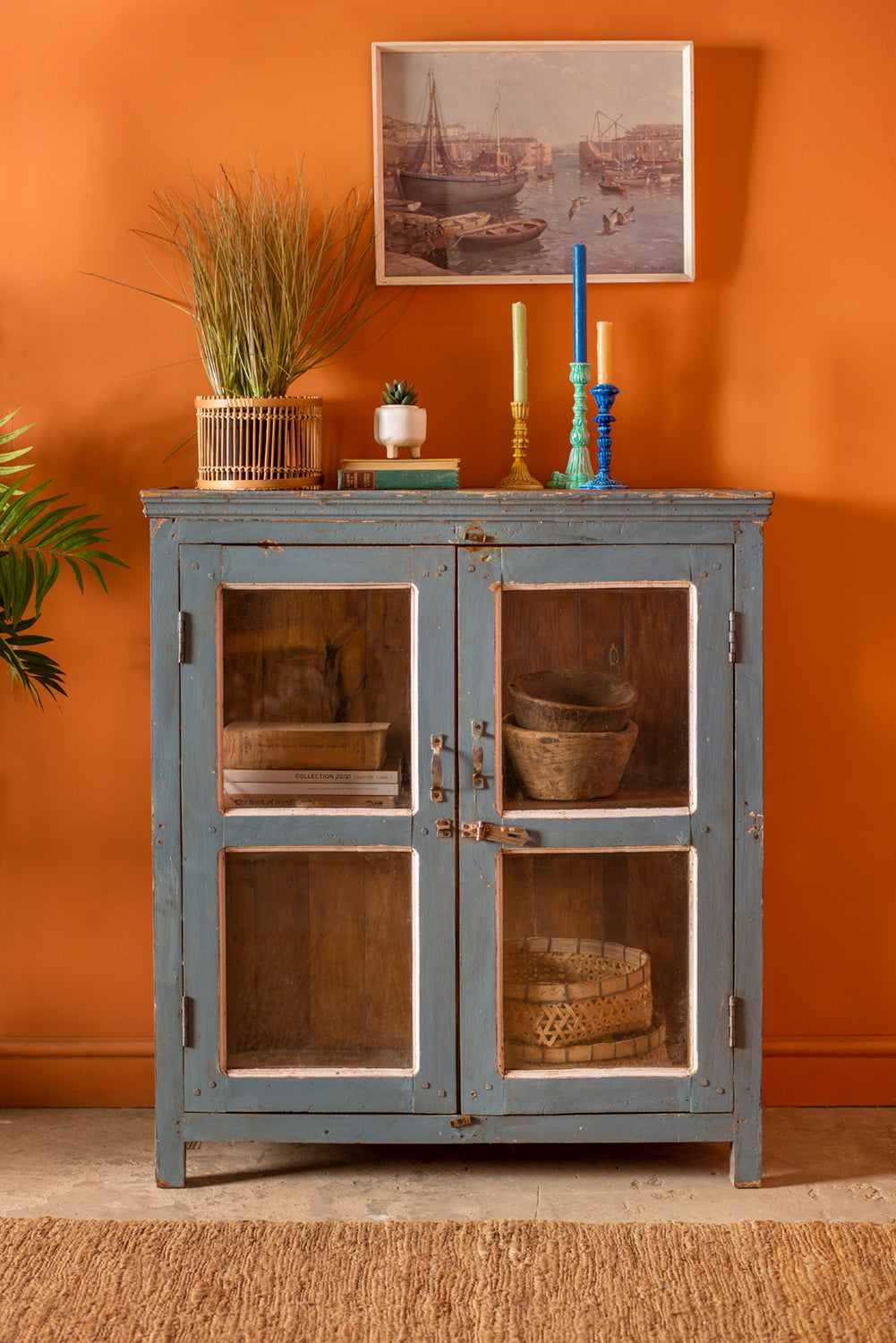 Vintage Slate Grey Display Cabinet