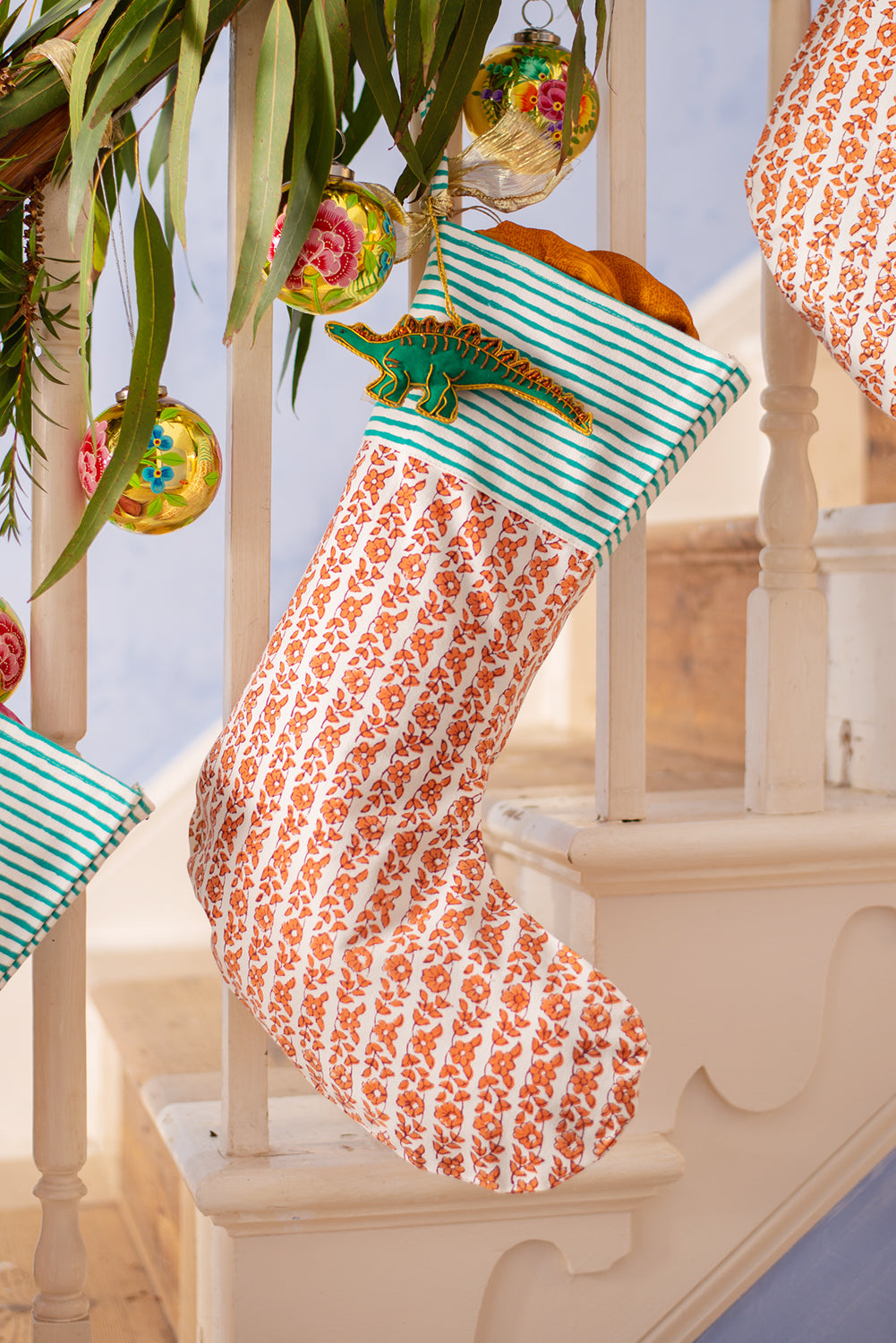 Orange & Teal Block Print Stocking