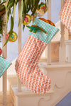 Orange & Teal Block Print Stocking