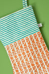 Orange & Teal Block Print Stocking