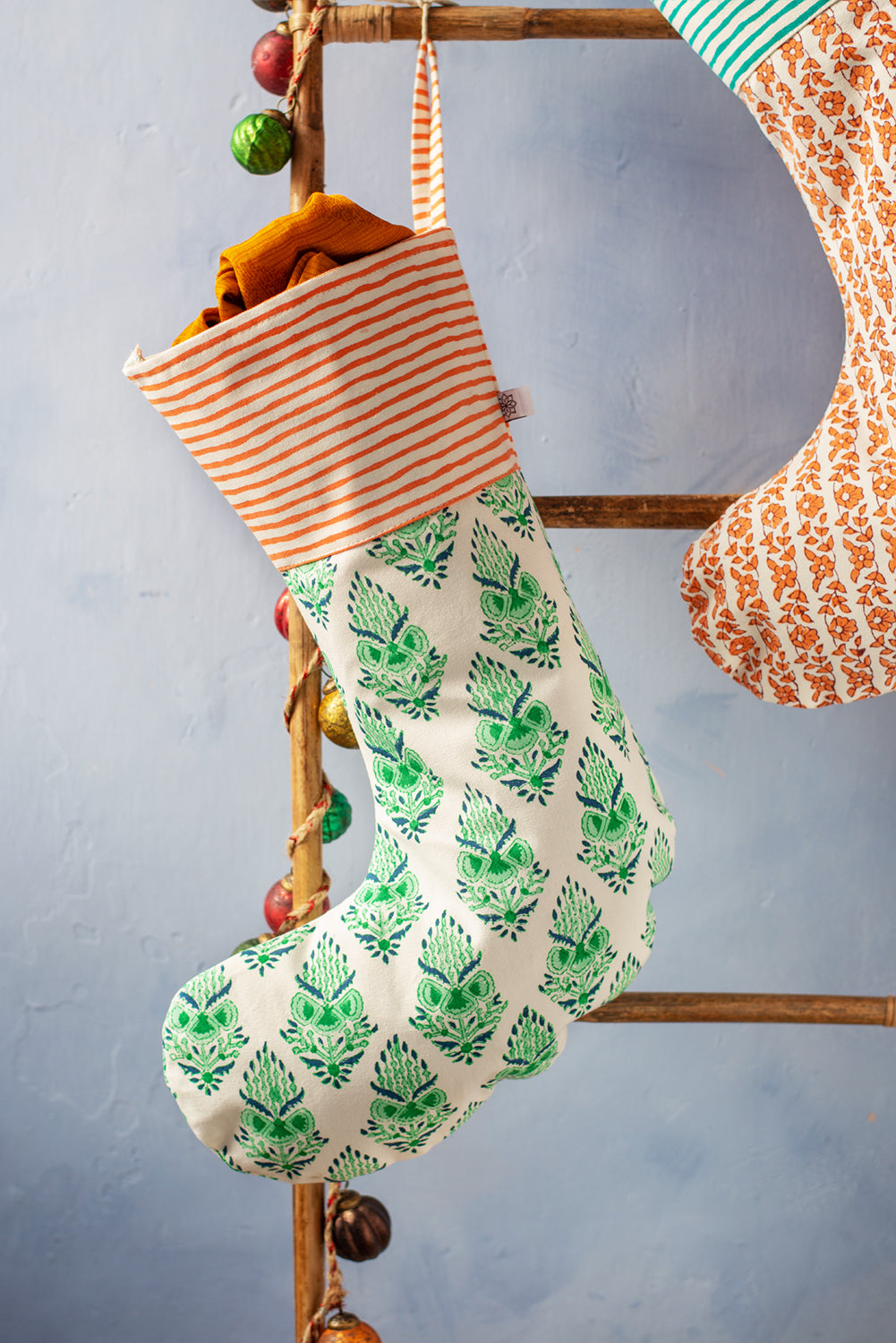 Green & Orange Block Print Stocking