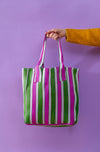 Green & Purple Striped Recycled Tote Bag