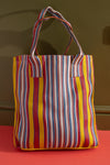 Red & Yellow Striped Recycled Tote Bag