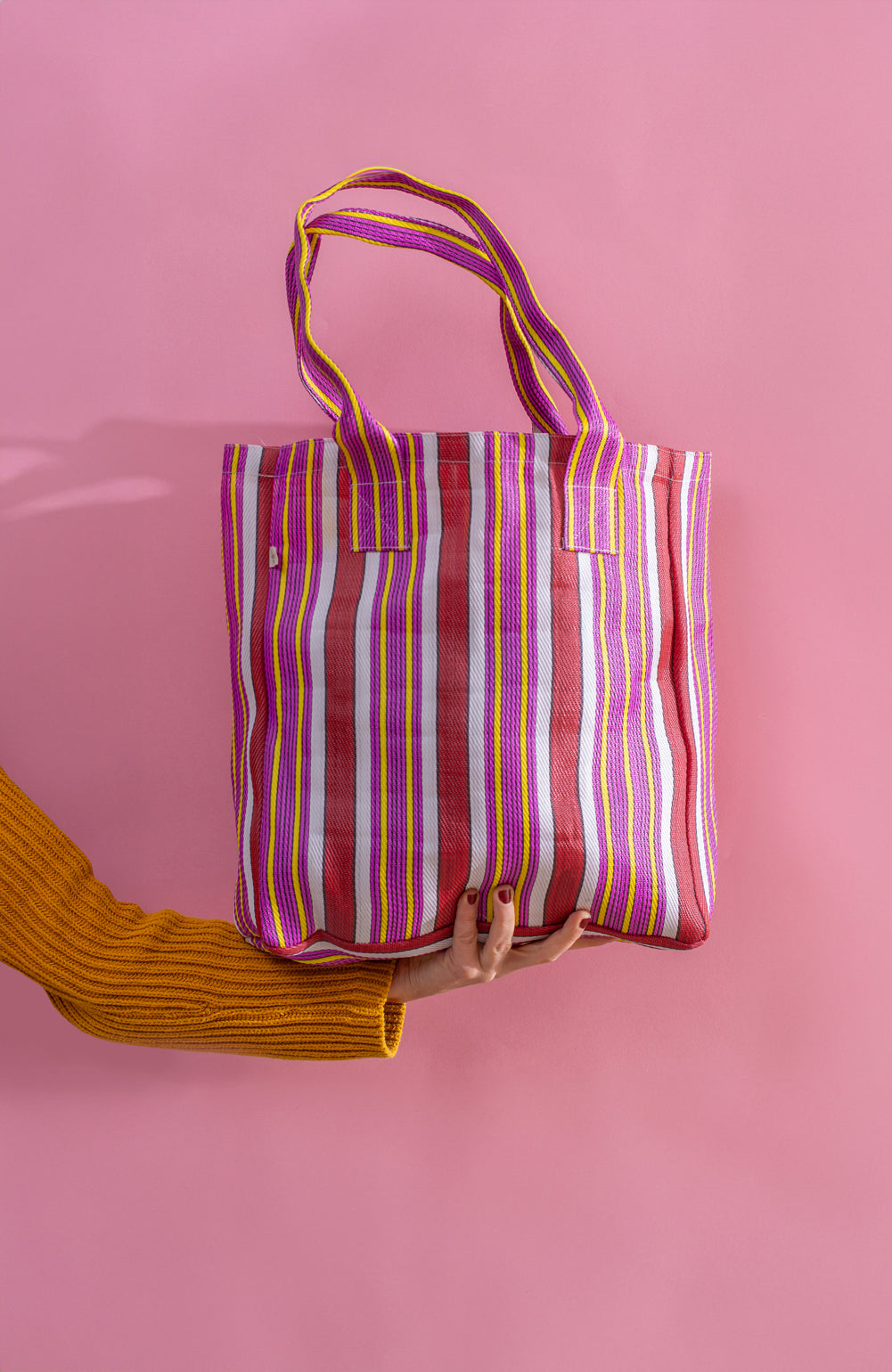 Red & Purple Striped Recycled Tote Bag