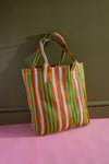 Green & Orange Striped Recycled Tote Bag