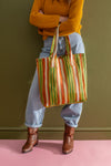 Green & Orange Striped Recycled Tote Bag