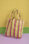 Green & Purple Striped Recycled Tote Bag