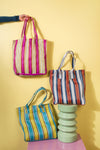 Red & Blue Striped Recycled Tote Bag