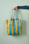 Yellow & Turquoise Striped Recycled Tote Bag