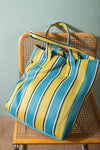 Yellow & Turquoise Striped Recycled Tote Bag