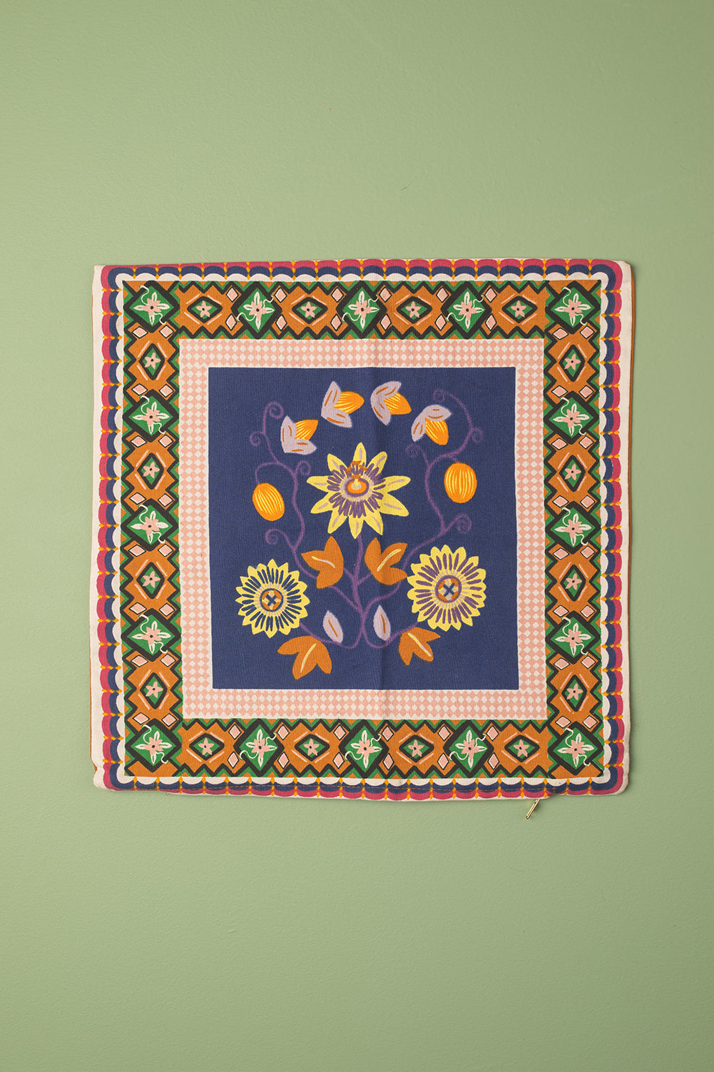 Ex Sample/Seconds Navy Passion Flower 100% Recycled Cotton Cushion Cover - 03