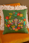 Floral Moth Embroidered Cushion Cover