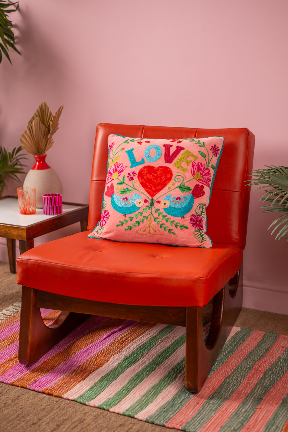 Love Birds Embroidered Cushion Cover - Main Image