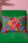 Blue Floral Embroidered Cushion Cover