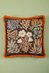 Jet Black Botanical Embroidered Cushion Cover
