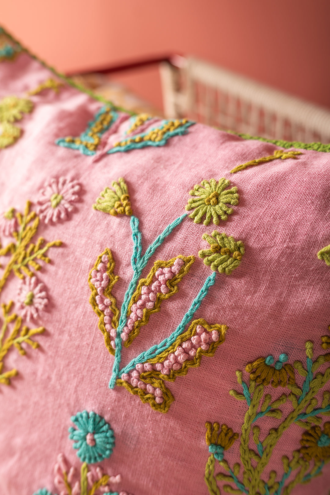 Pink Botanical Embroidered Cushion Cover – Ian Snow Ltd