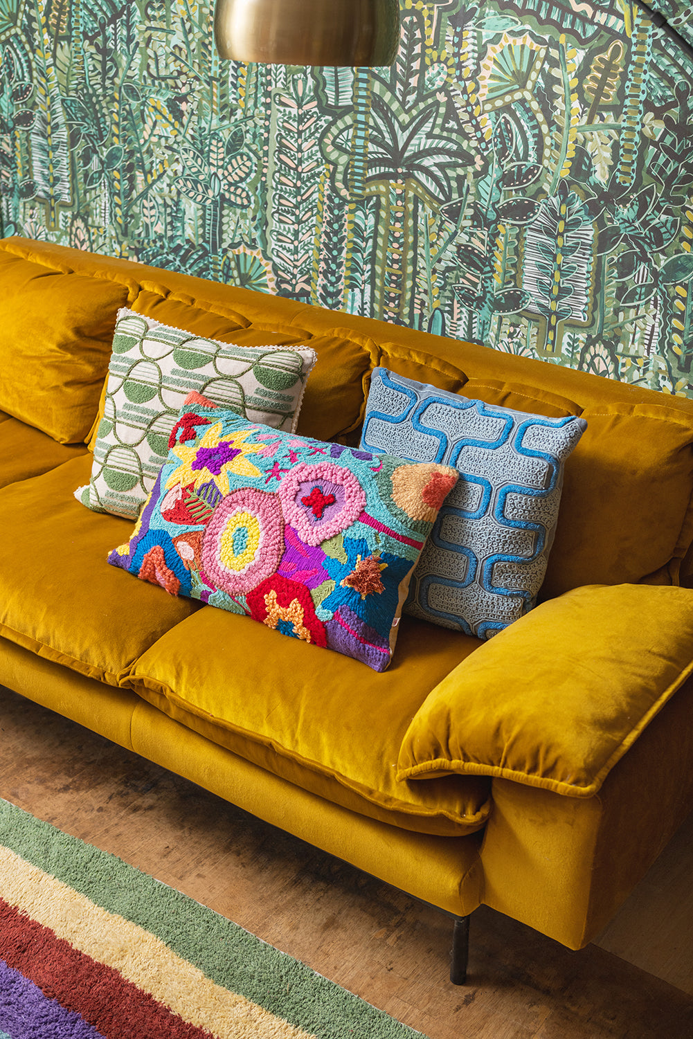 Multicoloured Embroidered Abstract Floral Cushion Cover