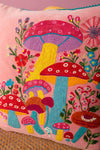Pink Embroidered Toadstools Cushion Cover