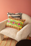 Floral on Yellow Embroidered Cushion Cover