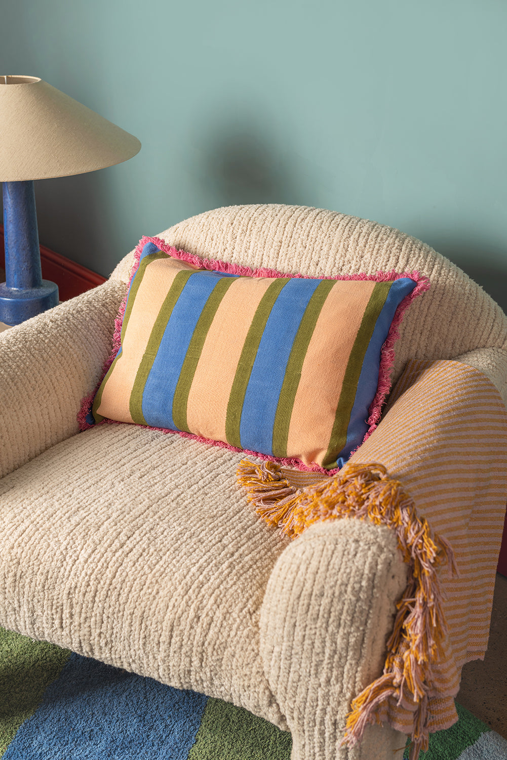 Wheat Regatta Block Print Cotton Cushion Cover