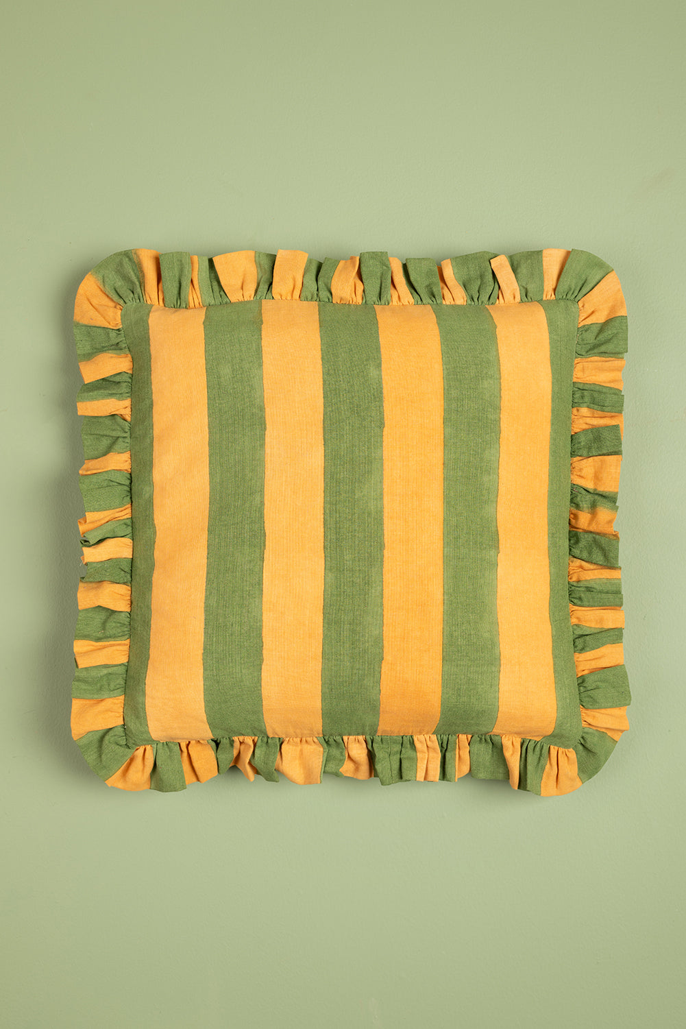 Lemon & Sea Green Block Print Cotton Cushion Cover