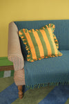 Lemon & Sea Green Block Print Cotton Cushion Cover