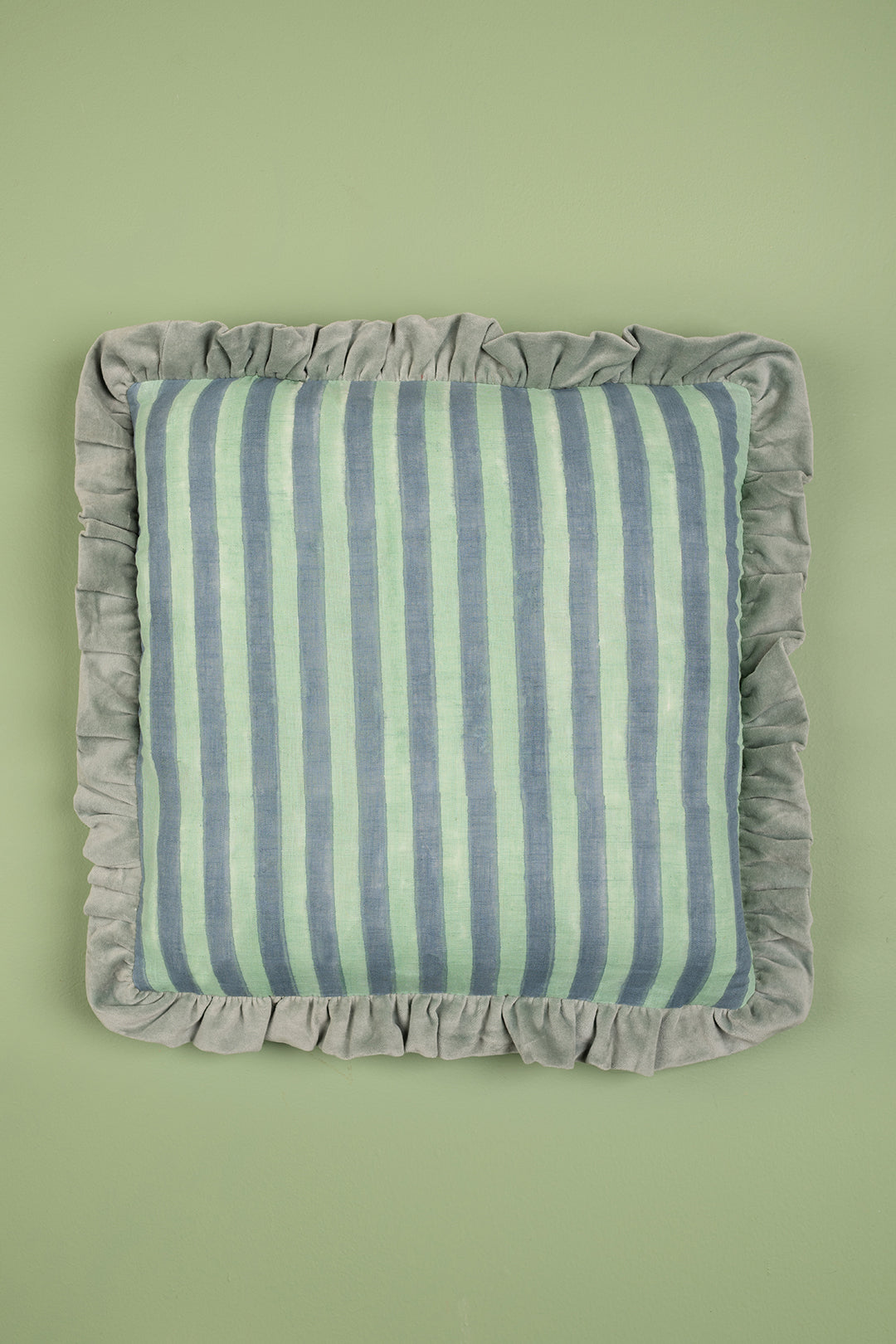 Blue & Turquoise Block Print Cotton & Velvet Cushion Cover