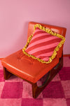 Red & Pink Block Print Cotton & Velvet Cushion Cover
