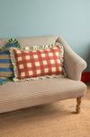 Red Gingham Block Print Cotton & Velvet Cushion Cover
