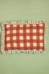 Red Gingham Block Print Cotton & Velvet Cushion Cover