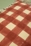 Red Gingham Block Print Cotton & Velvet Cushion Cover