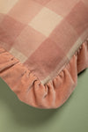 Dusty Pink Gingham Block Print Cotton & Velvet Cushion Cover
