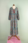 Henrietta Teal Hand Block Printed Cotton Tukdi Dress