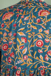 Henrietta Teal Hand Block Printed Cotton Tukdi Dress