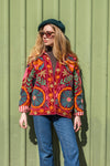 Red Suzani Embroidered Velvet Jacket - 02