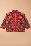 Red Suzani Embroidered Velvet Jacket - 02