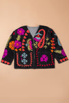 Black Suzani Embroidered Velvet Jacket - 05