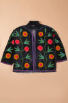 Black Suzani Embroidered Velvet Jacket - 12