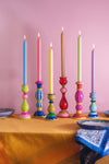 Pink & Green Hand Painted Wooden Candle Holder