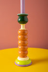 Orange & Green Hand Painted Wooden Candle Holder