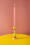 Pink & Green Hand Painted Wooden Candle Holder