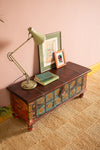Blue Painted Trunk made from New and Reclaimed Wood with a Metal Trim