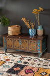 Blue Reclaimed Wooden Chest with Brass Trim