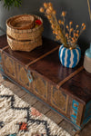 Blue Reclaimed Wooden Chest with Brass Trim