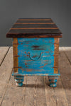 Blue Reclaimed Wooden Chest with Brass Trim