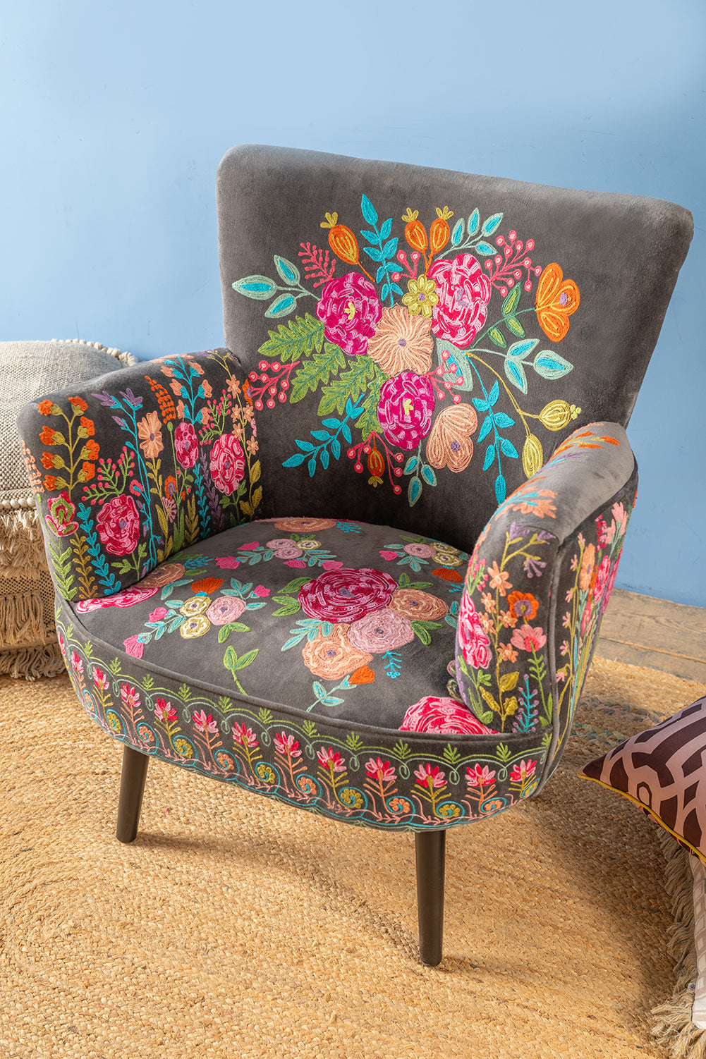 Fabric Floral Velvet Armchair Cerise Bird Of Paradise Velvet