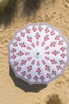 Fuchsia Pink Floral on White Cotton Parasol