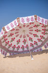 Fuchsia Pink Floral on White Cotton Parasol