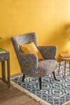 Yellow & Red Floral on Blue Armchair